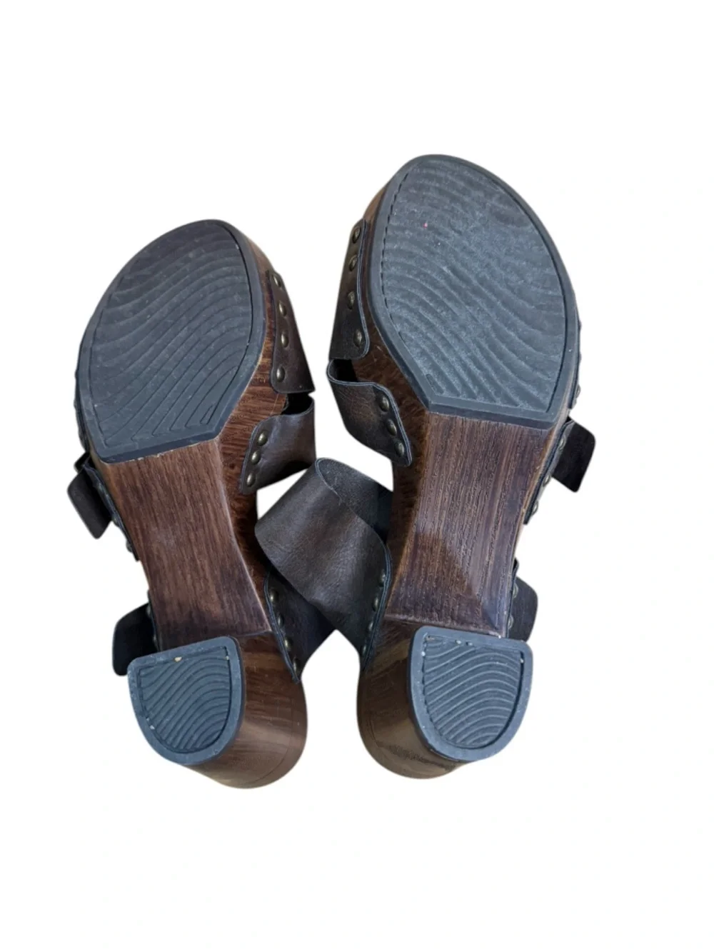 White Mountain Women’s Brown Faux Leather Buckle Heeled Clog Sandals Size 7.5